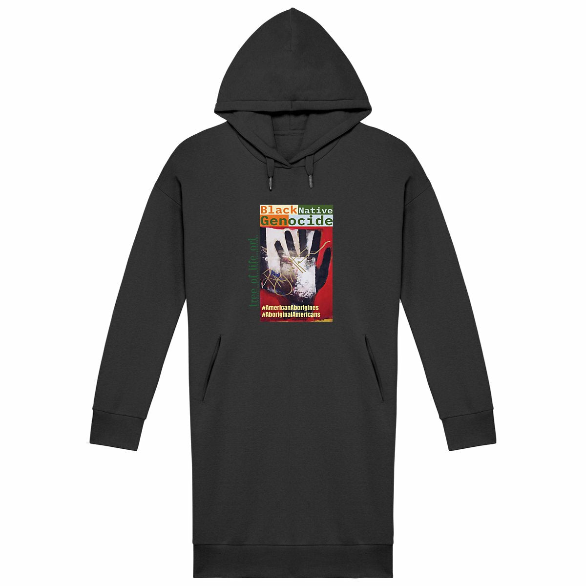 Native Black Genocide Women's Comfy Fit Hoodie Dress - Premium Plus | Tree of Life Art - Tree of Life Art