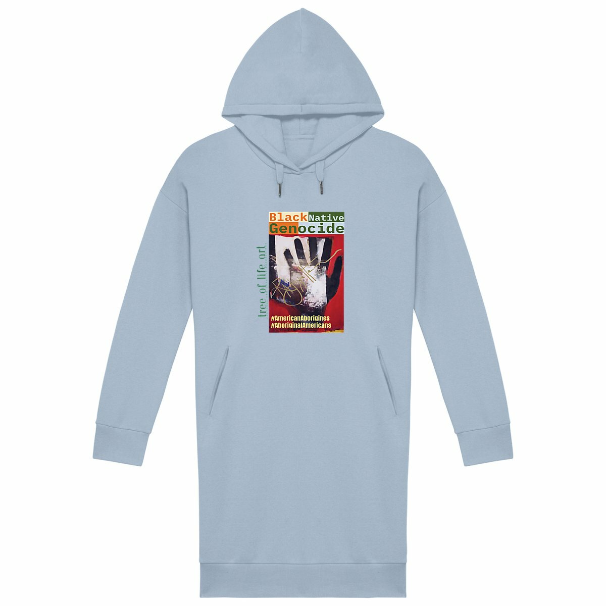 Native Black Genocide Women's Comfy Fit Hoodie Dress - Premium Plus | Tree of Life Art - Tree of Life Art