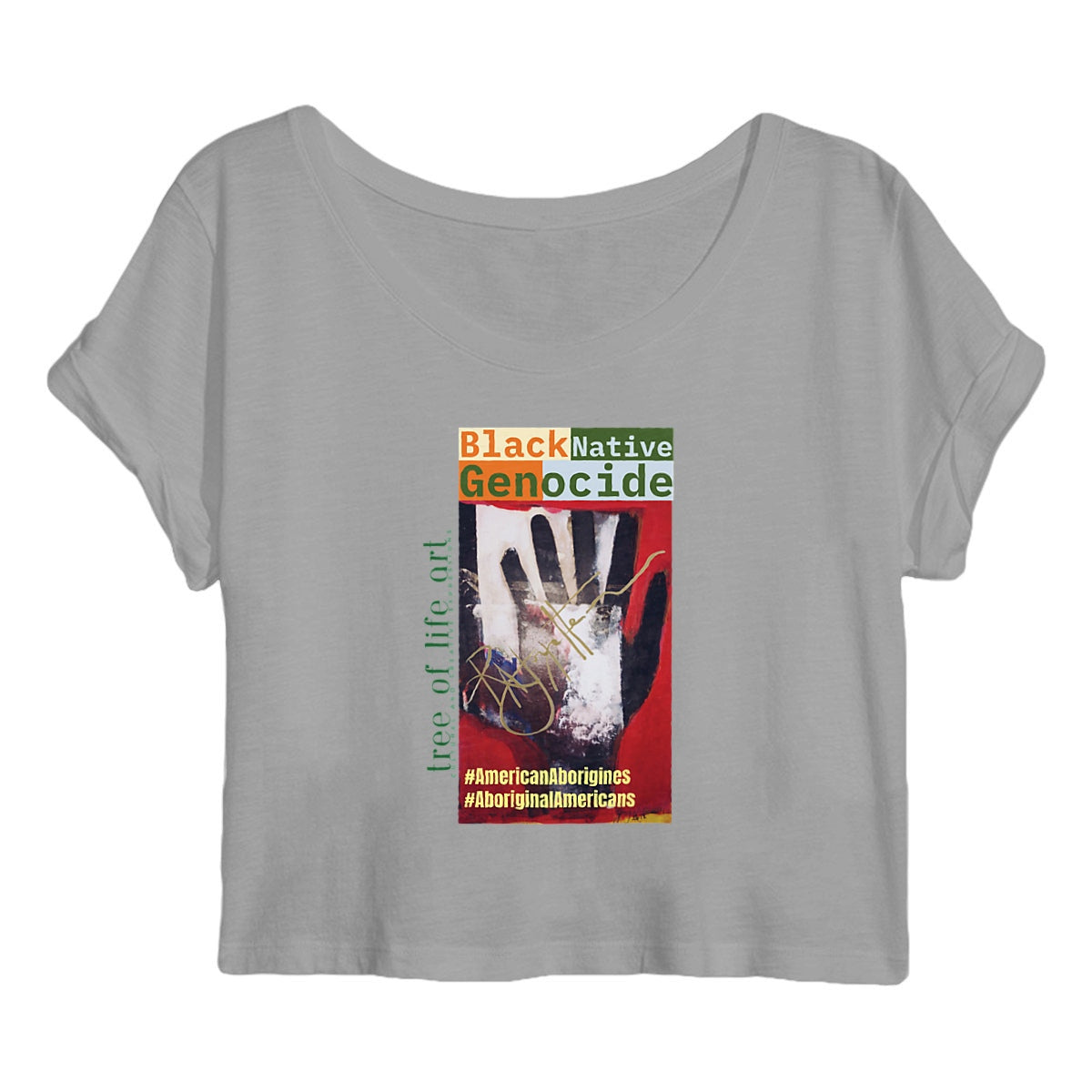Black Native Genocide, Premium Women's Organic Cotton Crop Top | Tree of Life Art - Tree of Life Art