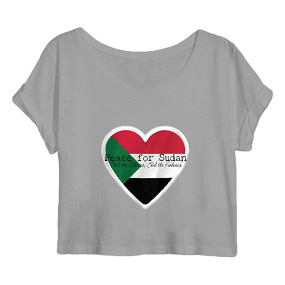 Peace for Sudan Crop Top - 100% Organic Cotton, Lightweight, Rolled Sleeves | Tree of Life Art - Tree of Life Art
