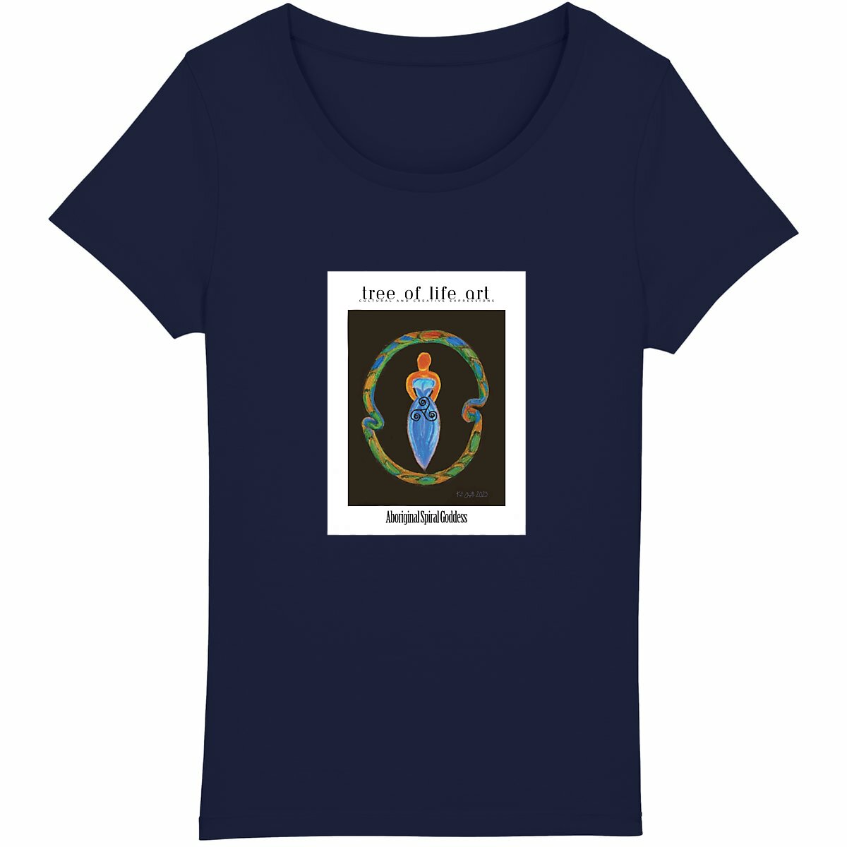 Aboriginal Spiral Goddess Woman's T-shirt, 100% Organic Cotton | Tree of Life Art - Tree of Life Art