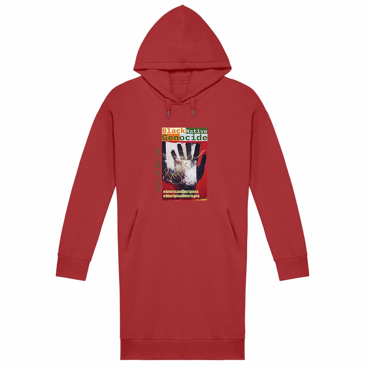 Native Black Genocide Women's Comfy Fit Hoodie Dress - Premium Plus | Tree of Life Art - Tree of Life Art