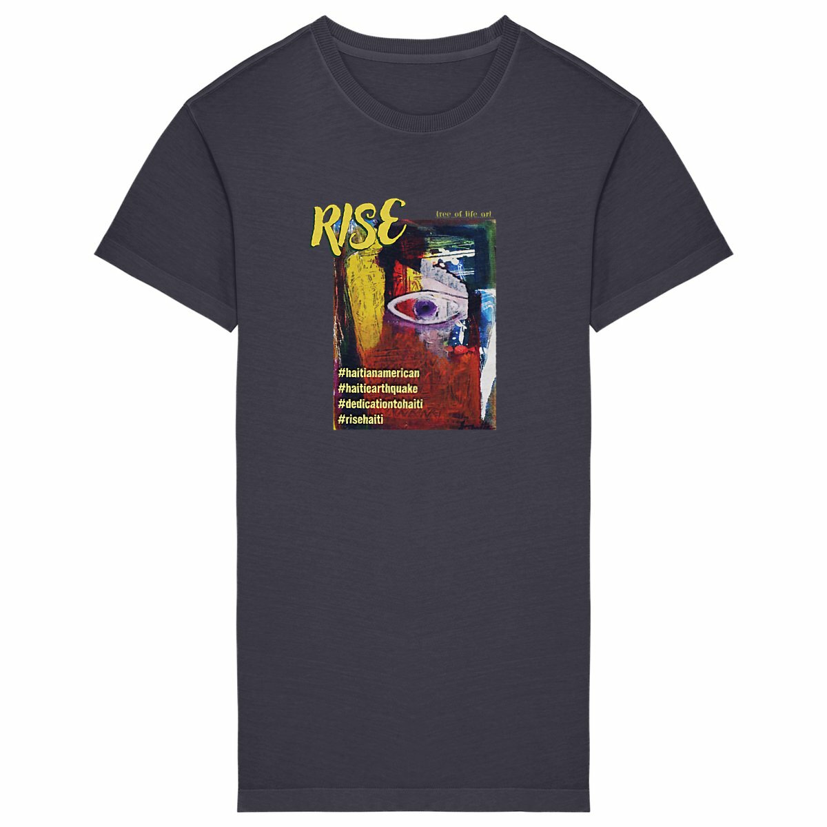 Rise! Dedication to Haiti Earthquake Comfy Fit Women's T-shirt Dress - 100% Organic Cotton | Tree of Life Art - Tree of Life Art