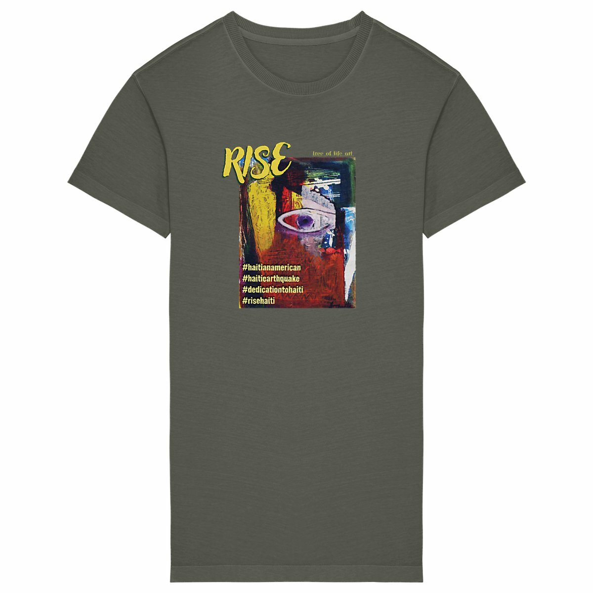 Rise! Dedication to Haiti Earthquake Comfy Fit Women's T-shirt Dress - 100% Organic Cotton | Tree of Life Art - Tree of Life Art