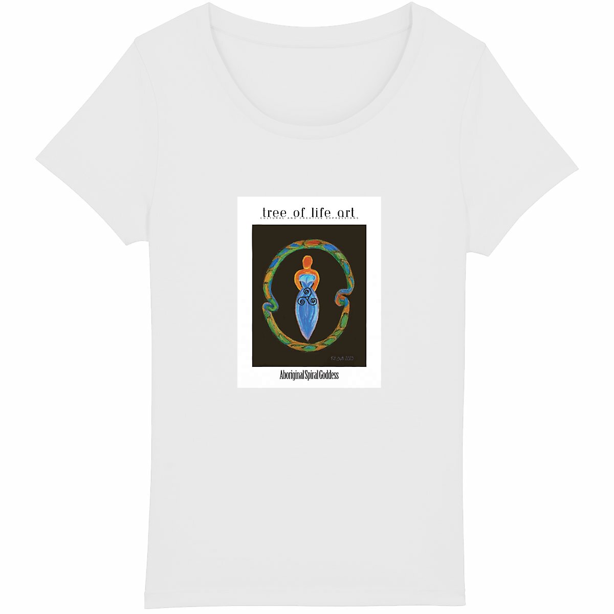 Aboriginal Spiral Goddess Woman's T-shirt, 100% Organic Cotton | Tree of Life Art - Tree of Life Art