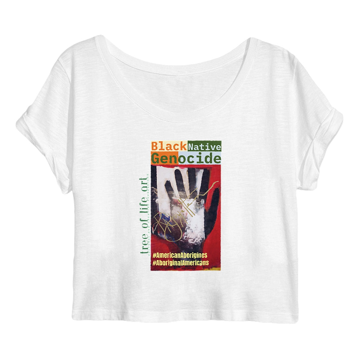 Black Native Genocide, Premium Women's Organic Cotton Crop Top | Tree of Life Art - Tree of Life Art