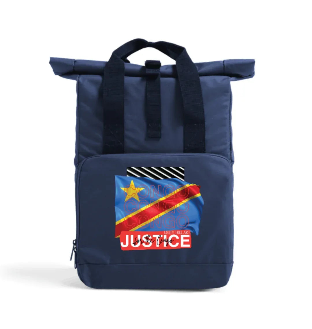 Justice For Congo Recycled Twin handle Roll-Top Backpack - Livity Tree Art