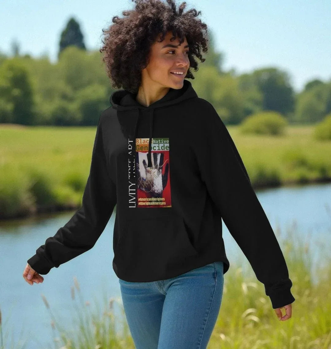 Black Native Genocide Unisex Kangaroo Pocket Hoody - Livity Tree Art