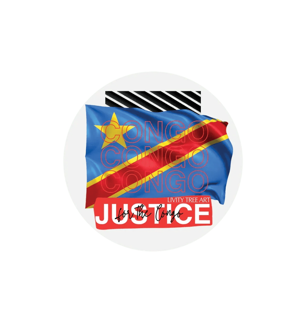 Justice for Congo Circle Sticker (60 x 60mm) - Livity Tree Art