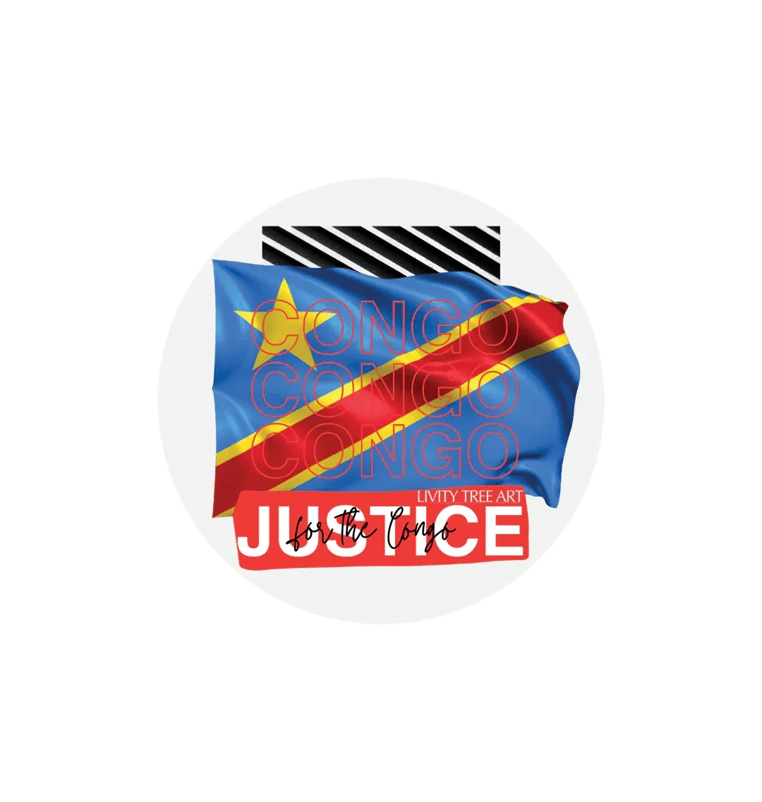 Justice for Congo Circle Sticker (60 x 60mm) - Livity Tree Art
