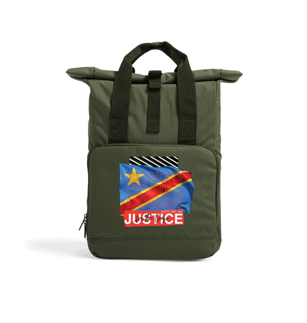 Justice For Congo Recycled Twin handle Roll-Top Backpack - Livity Tree Art