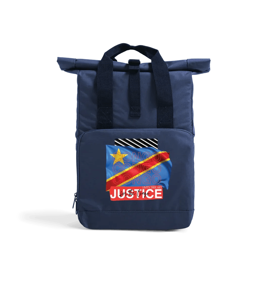 Justice For Congo Recycled Twin handle Roll-Top Backpack - Livity Tree Art