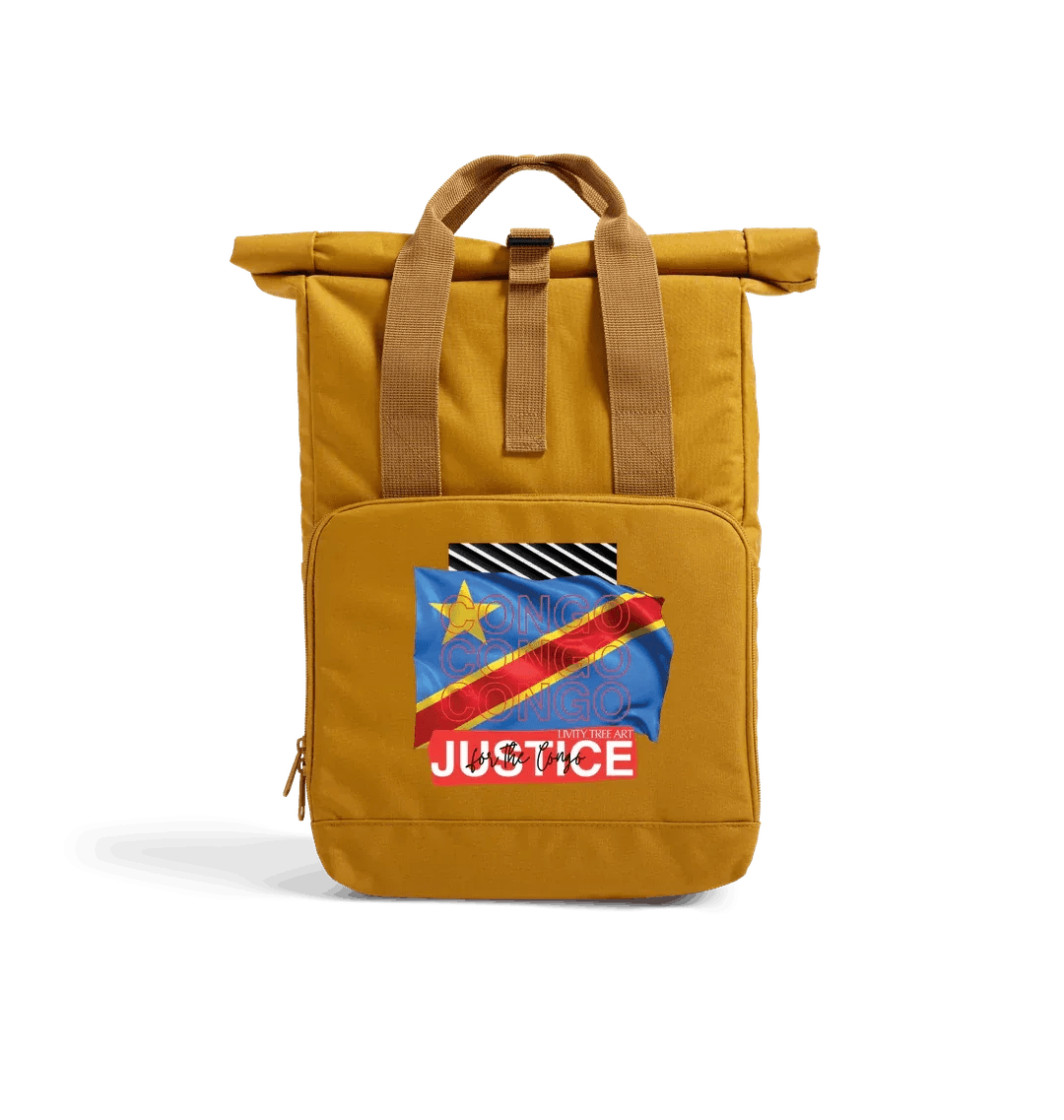 Justice For Congo Recycled Twin handle Roll-Top Backpack - Livity Tree Art