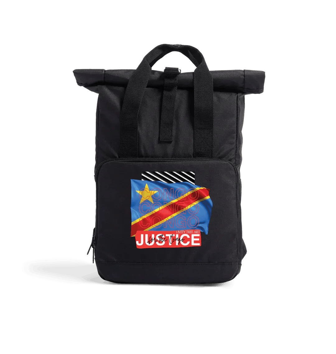 Justice For Congo Recycled Twin handle Roll-Top Backpack - Livity Tree Art