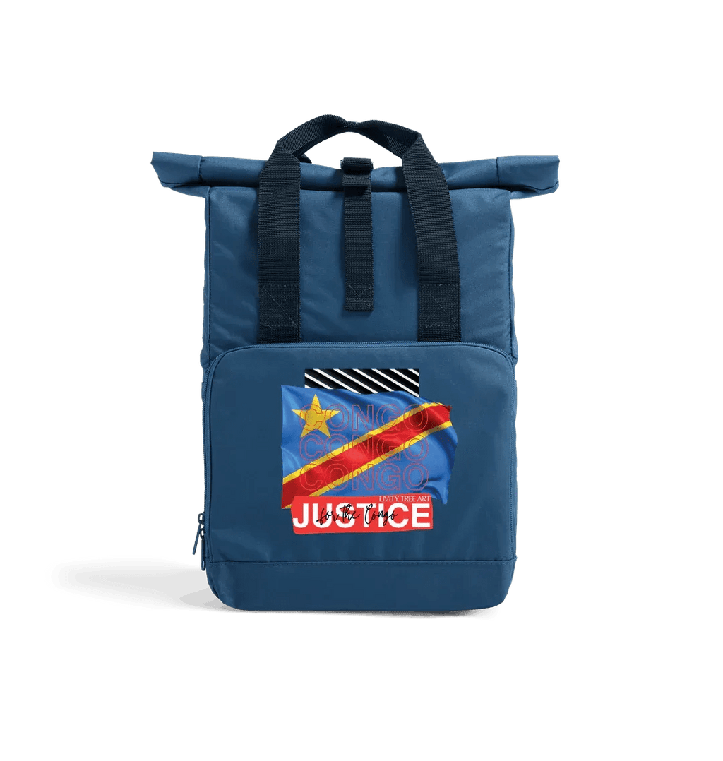 Justice For Congo Recycled Twin handle Roll-Top Backpack - Livity Tree Art