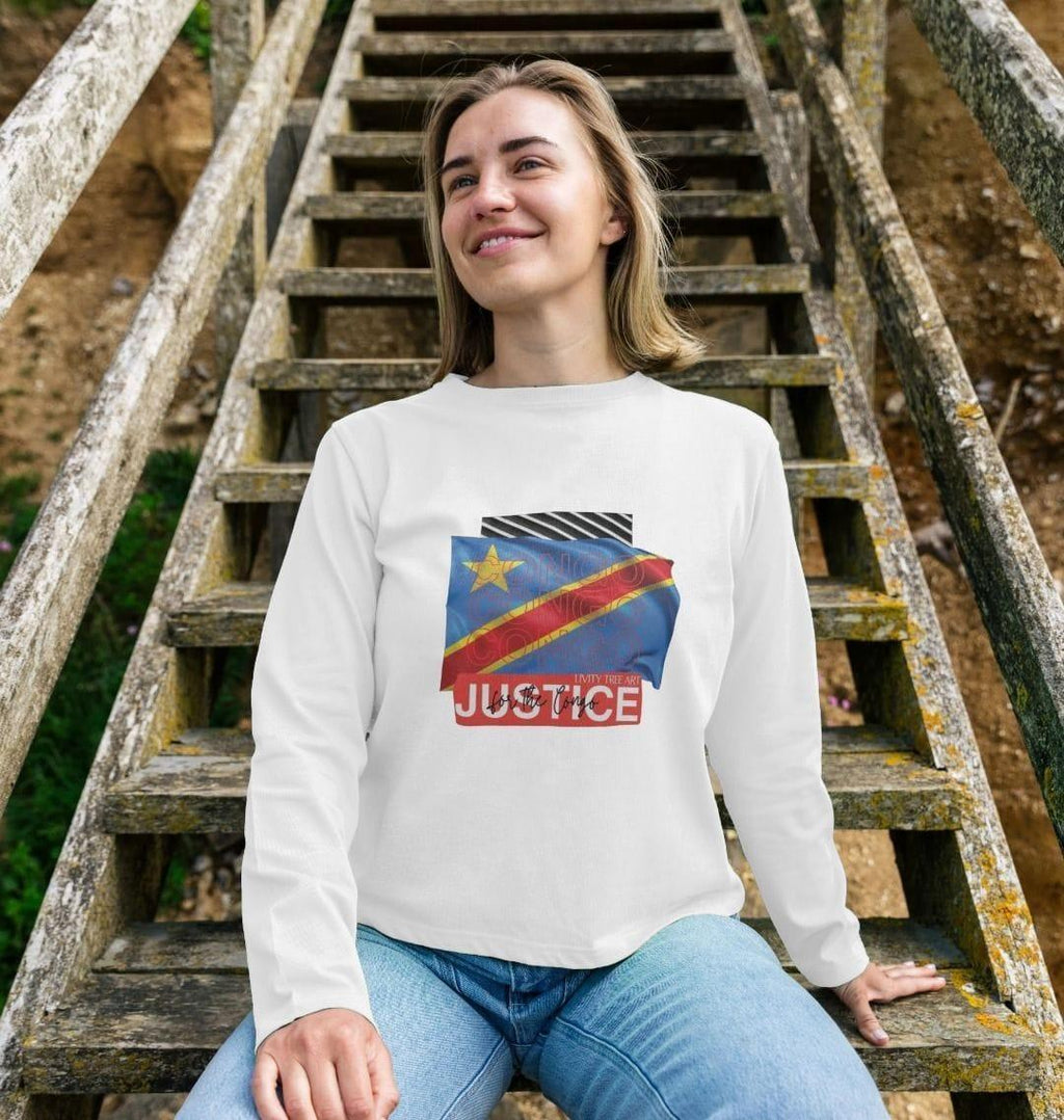 Justice for Congo Woman's Heavyweight Long Sleeve T-Shirt - Livity Tree Art