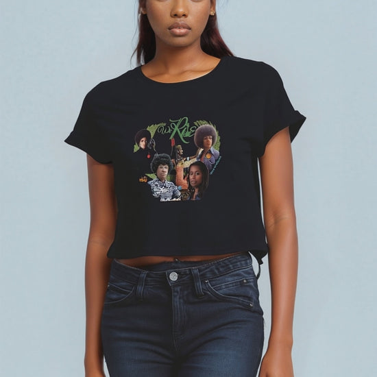 Organic cotton women's crop top with MAAT-inspired art and message