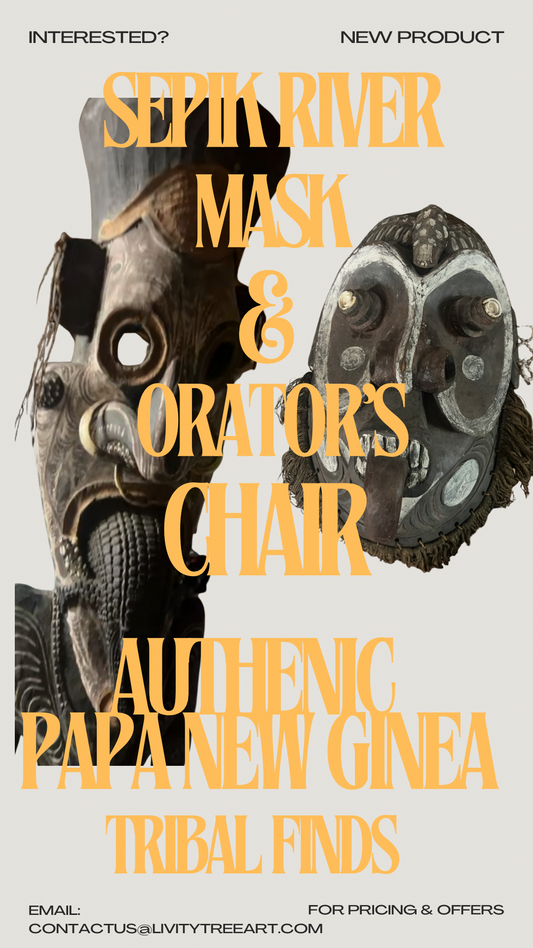 Sepik River Region Mask and Orator’s Stool (contactus@livitytreeart.com for details)