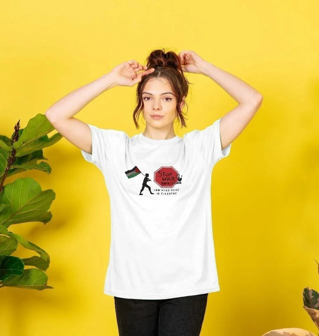 Stop War, Spread Love Palestine Unisex Plain T-shirt - Livity Tree Art