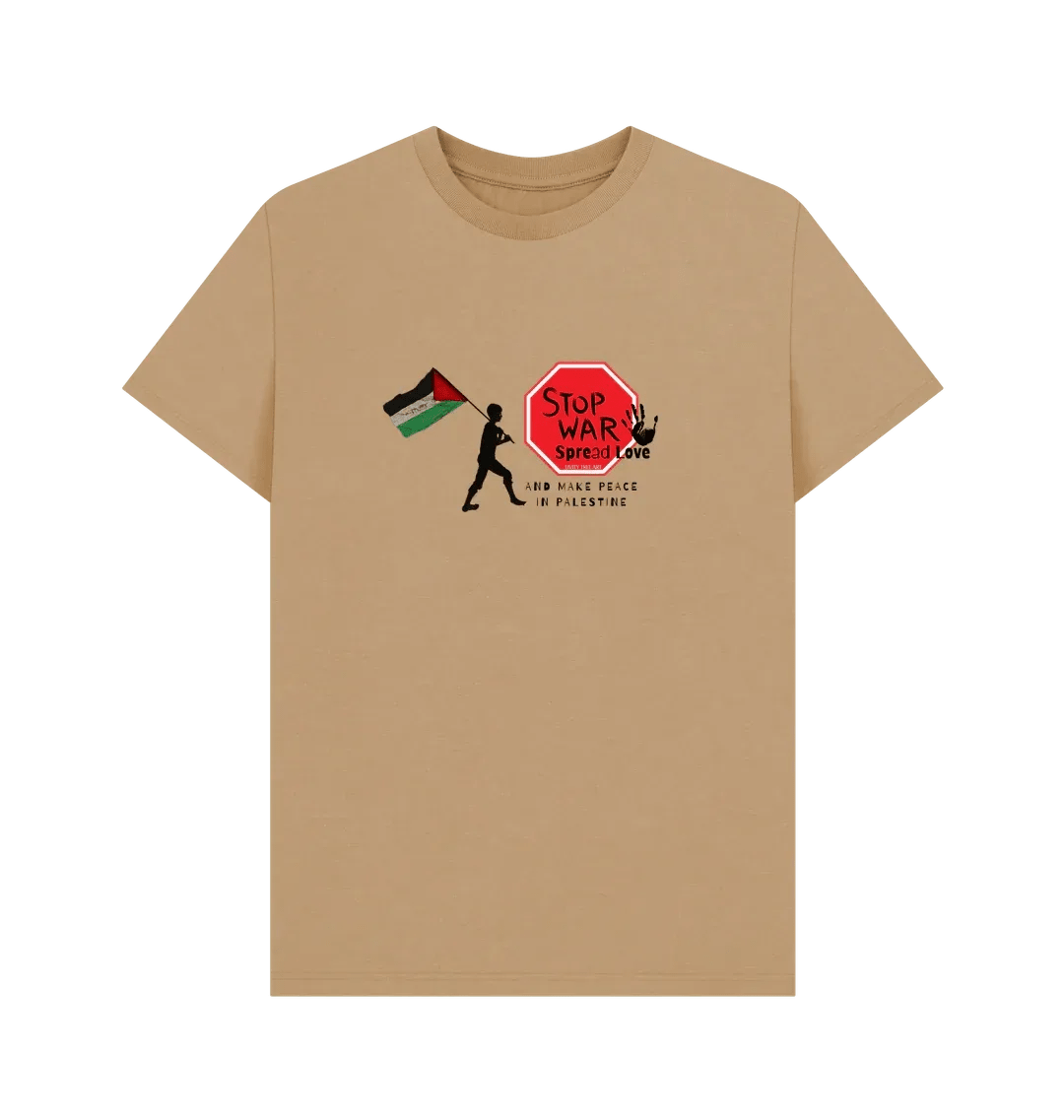 Stop War, Spread Love Palestine Unisex Plain T-shirt - Livity Tree Art
