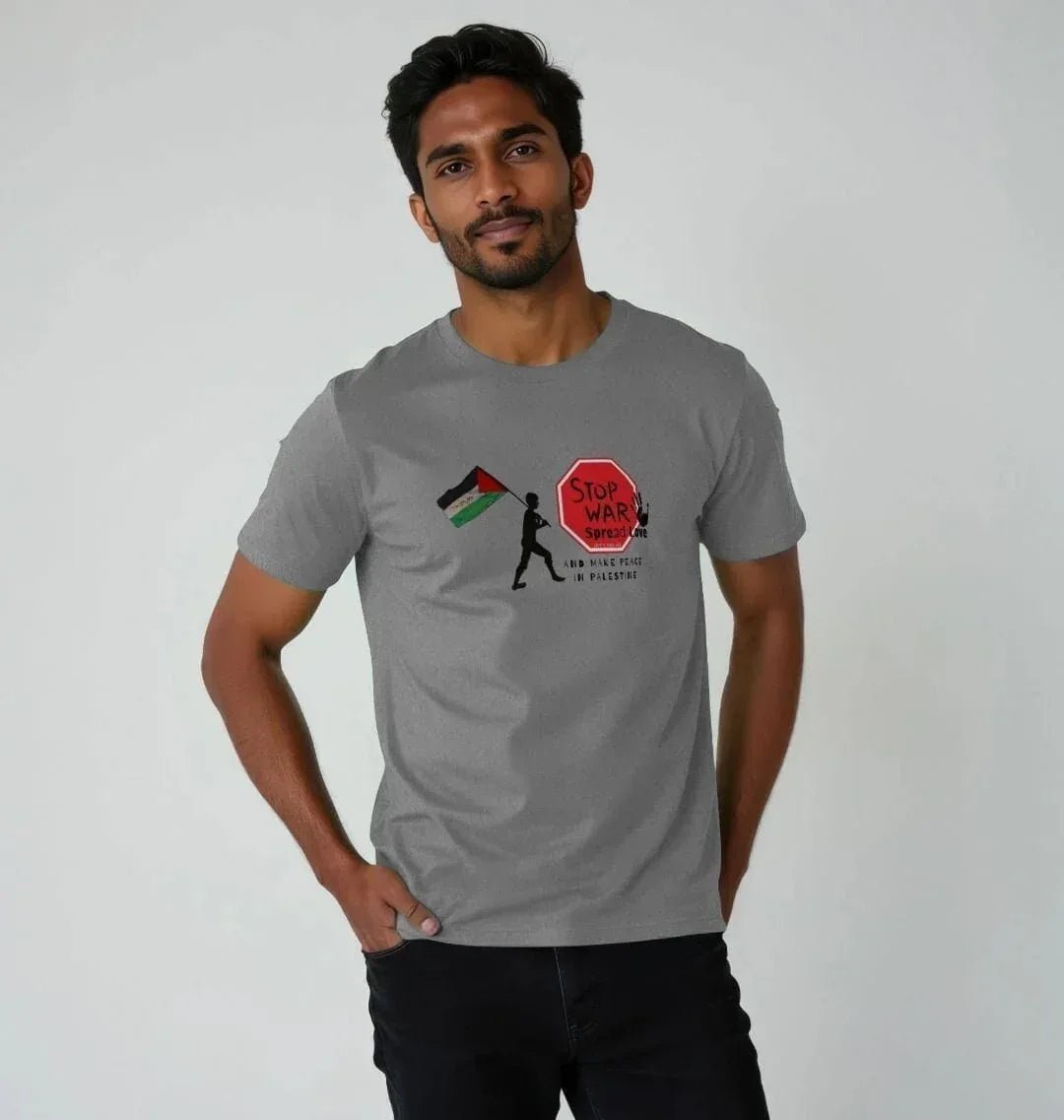 Stop War, Spread Love Palestine Unisex Plain T-shirt - Livity Tree Art