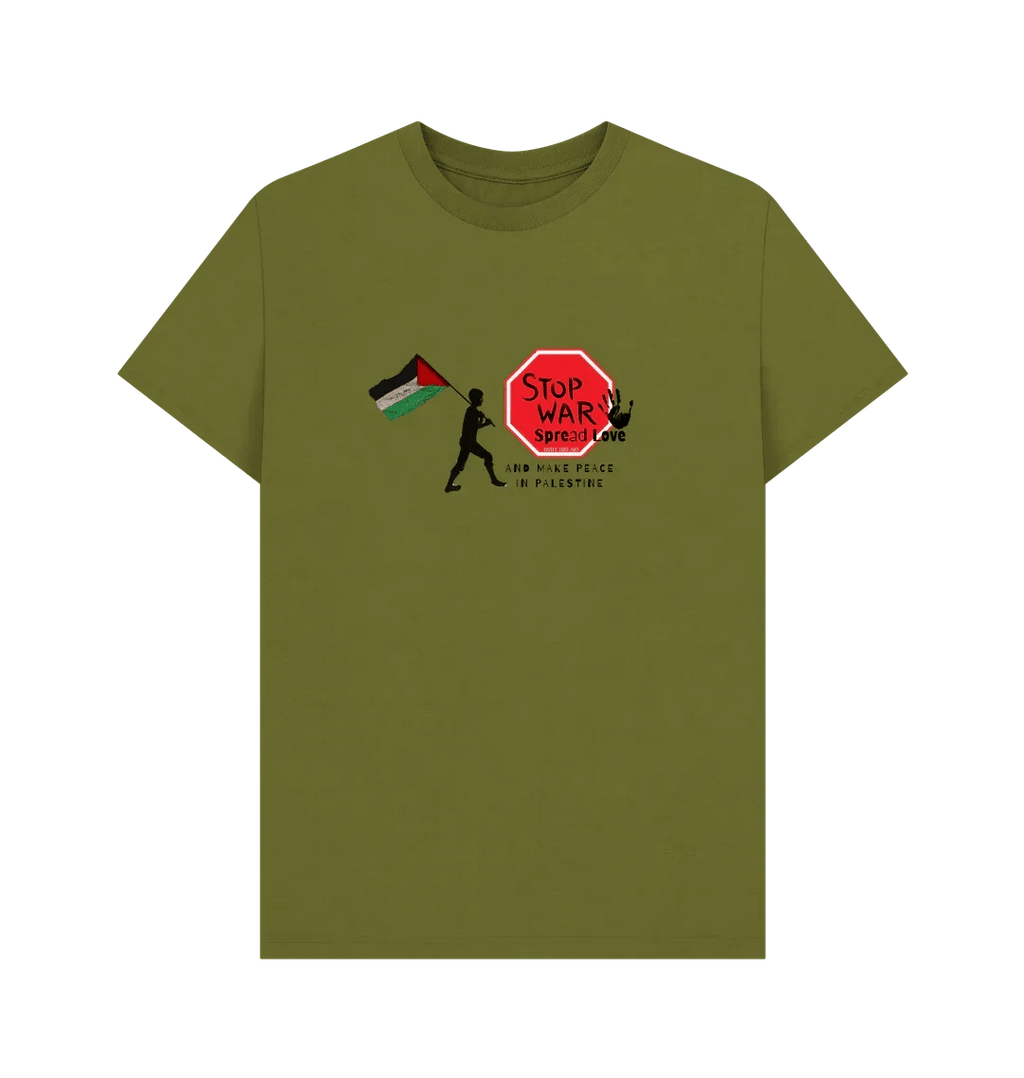 Stop War, Spread Love Palestine Unisex Plain T-shirt - Livity Tree Art