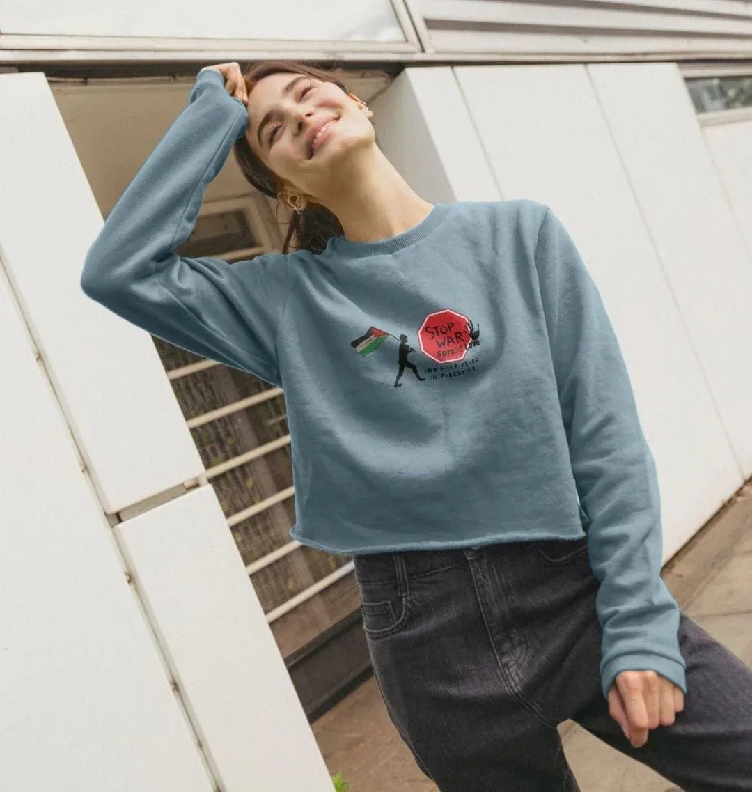 Stop War, Spread Love Palestine Women's Boxy Jumper - Livity Tree Art