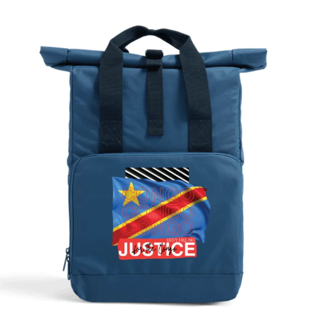Justice For Congo Recycled Twin handle Roll-Top Backpack - Livity Tree Art