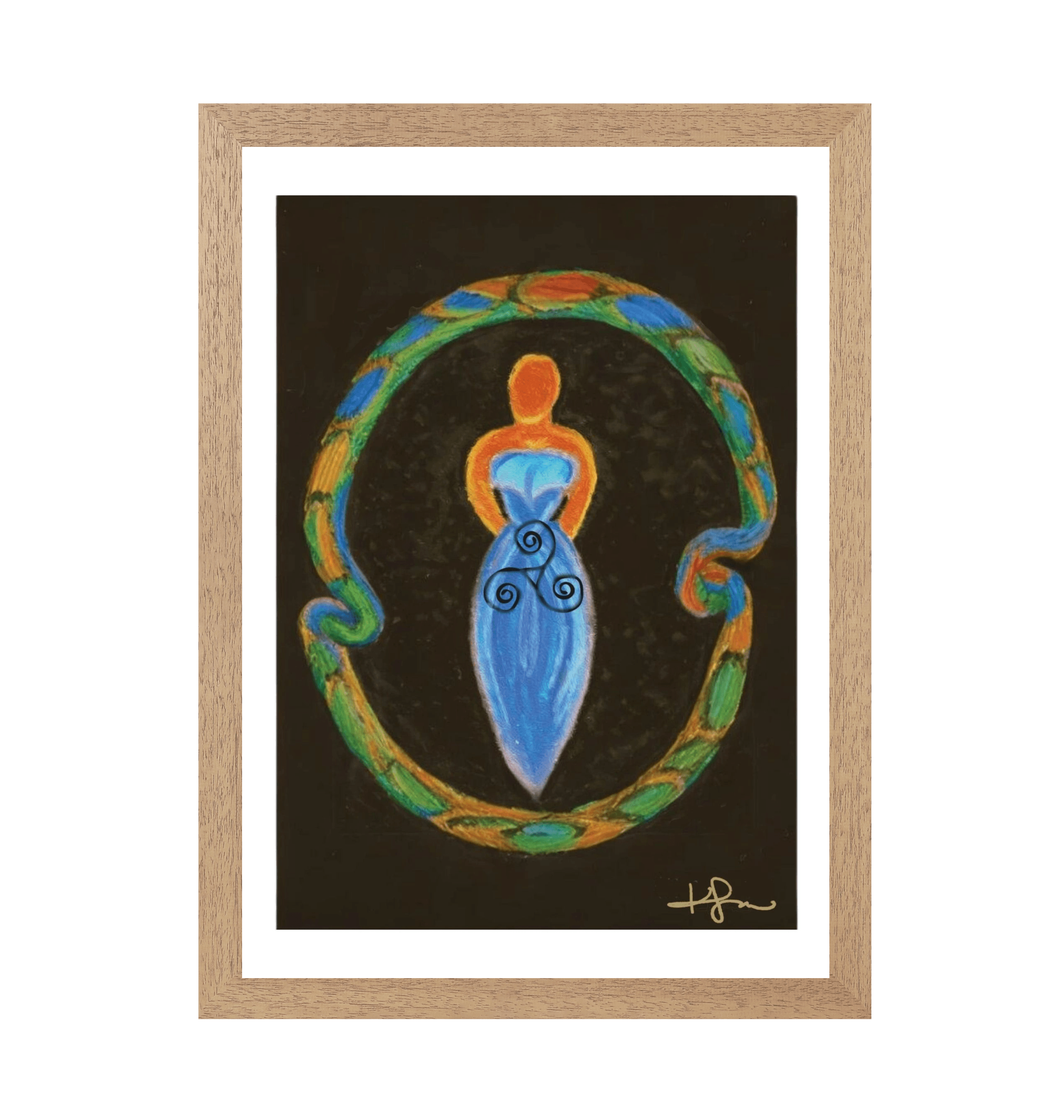 Triple Spiral Aboriginal Goddess | Portrait Art Print Framed - Livity Tree Art