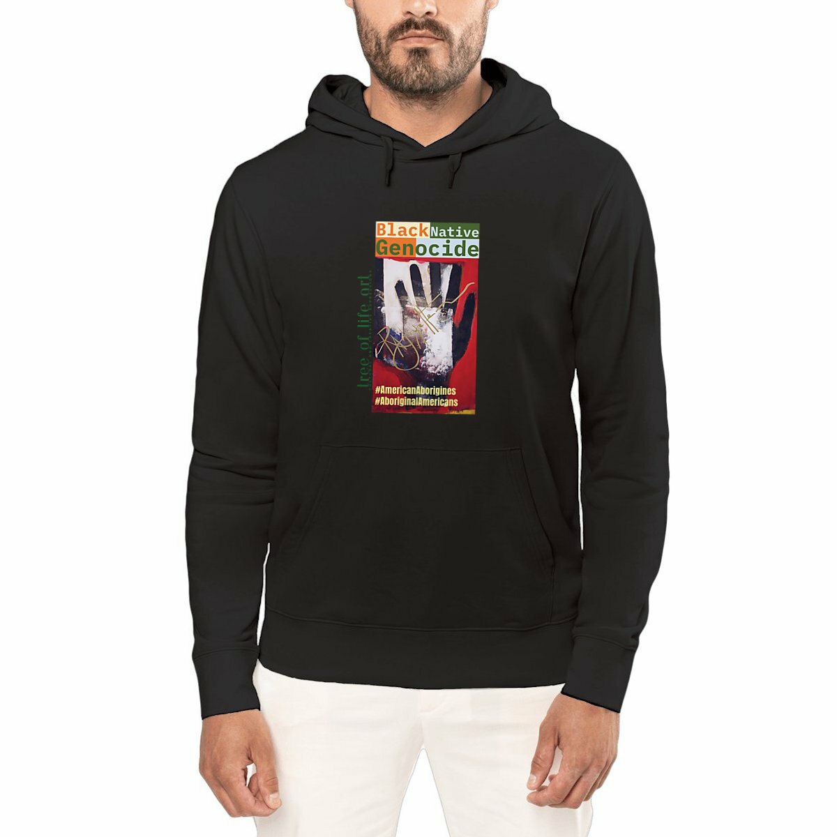 Native Black Genocide Premium Unisex Hoodie - Lightweight Straight Cut | Tree of Life Art - Tree of Life Art
