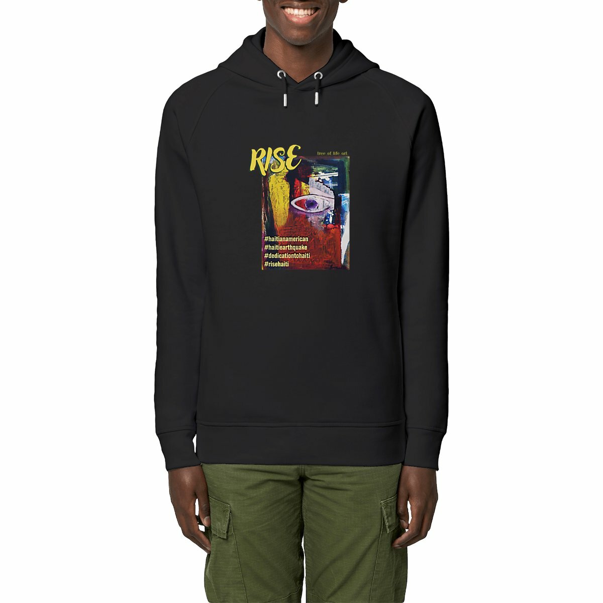 Rise! Dedication to Haiti Earthquake Unisex Side Pocket Hoodie - Medium Fit | Tree of Life Art - Tree of Life Art