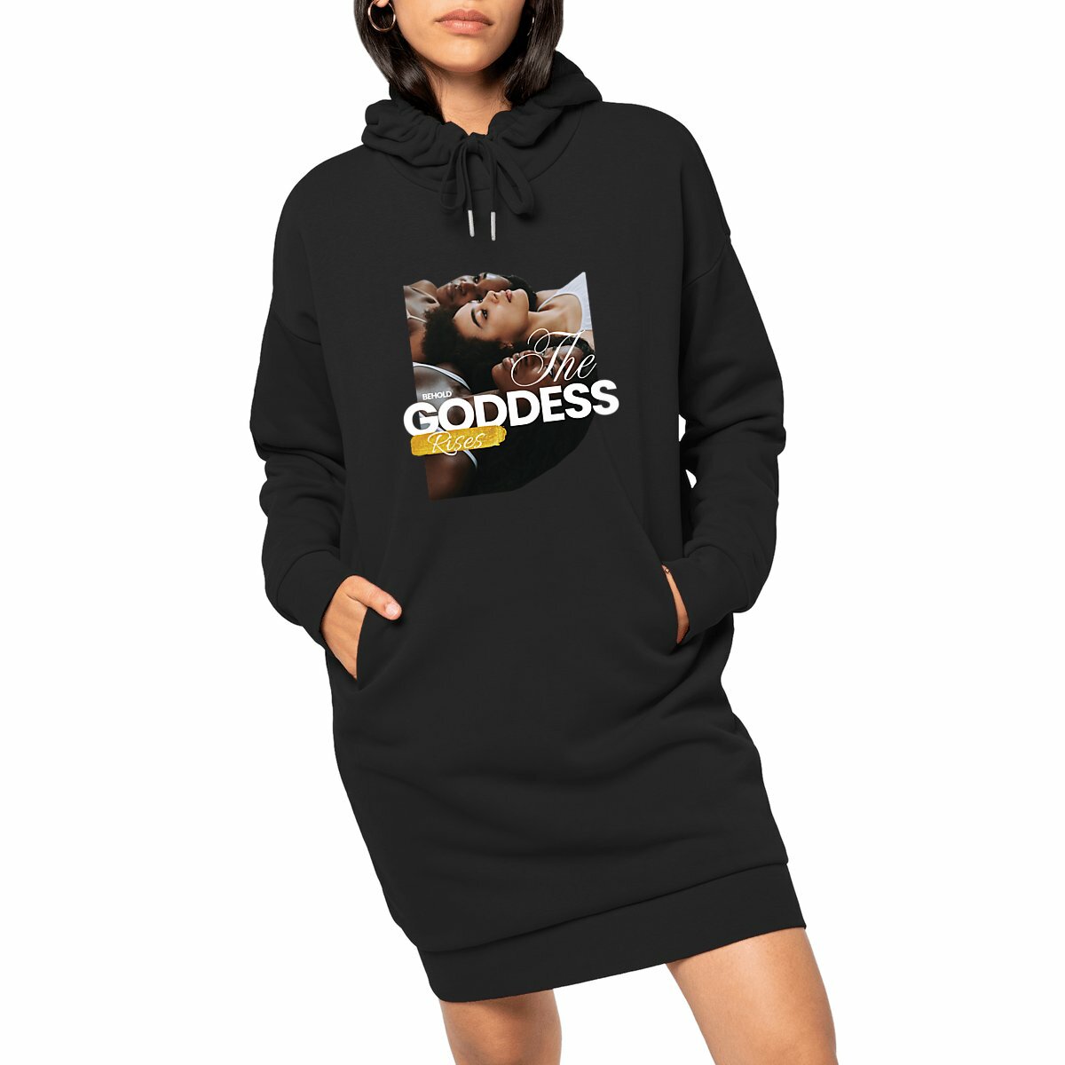 Goddess Rises Premium 100% Organic Cotton Woman's Hoodie Dress | Tree of Life Art - Tree of Life Art
