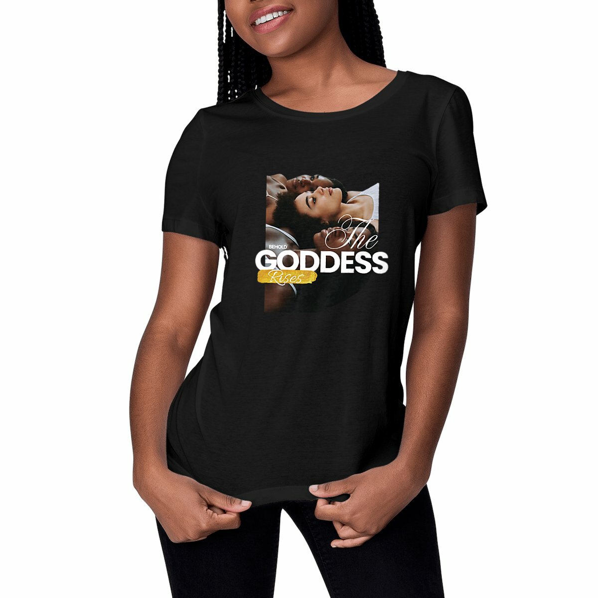 Goddess Rises Premium Plus Woman's T-shirt - 100% Organic Cotton | Tree of Life Art - Tree of Life Art