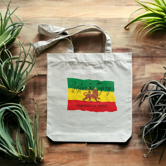 Justice for Tigray Premium Plus Heavy Totebag - 80% Recycled Cotton, 20% Recycled Polyester | Tree of Life Art - Tree of Life Art