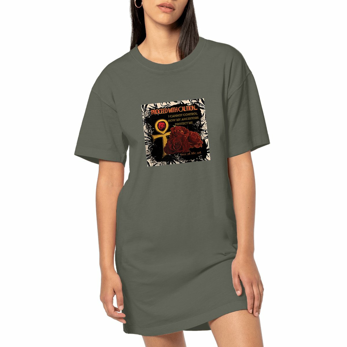 Ancestors Protection Premium 100% Organic Cotton Women's Tshirt Dress | Tree of Life Art - Tree of Life Art