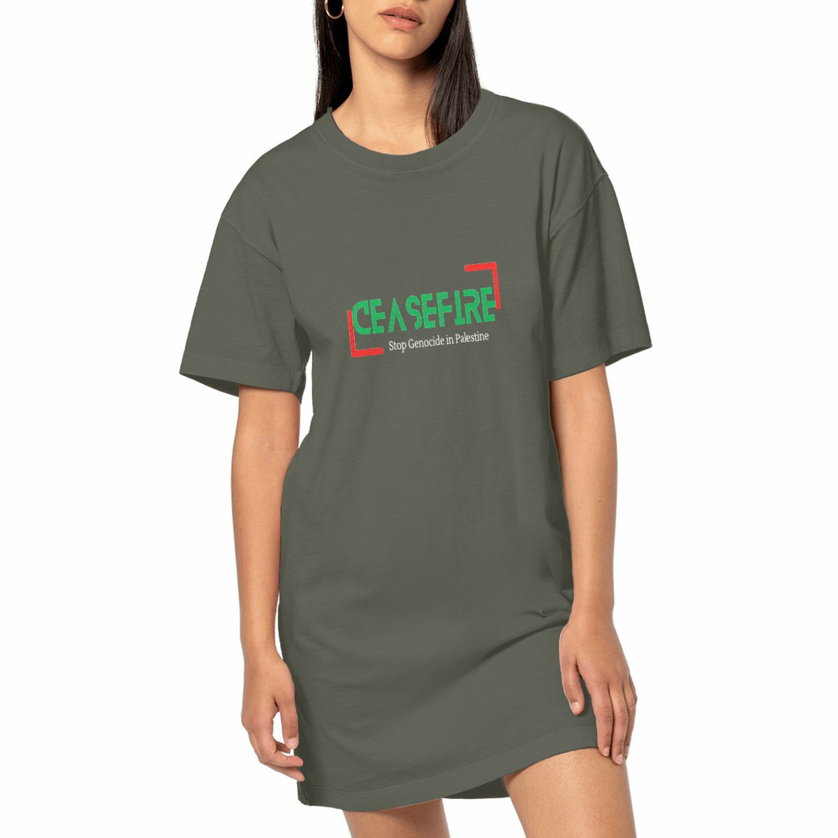 Ceasefire Palestine Premium Comfy T-shirt Dress - 100% Organic Cotton | Tree of Life Art - Tree of Life Art