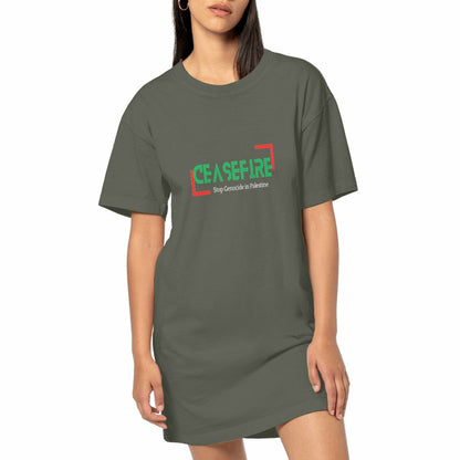 Ceasefire Palestine Premium Comfy T-shirt Dress - 100% Organic Cotton | Tree of Life Art - Tree of Life Art
