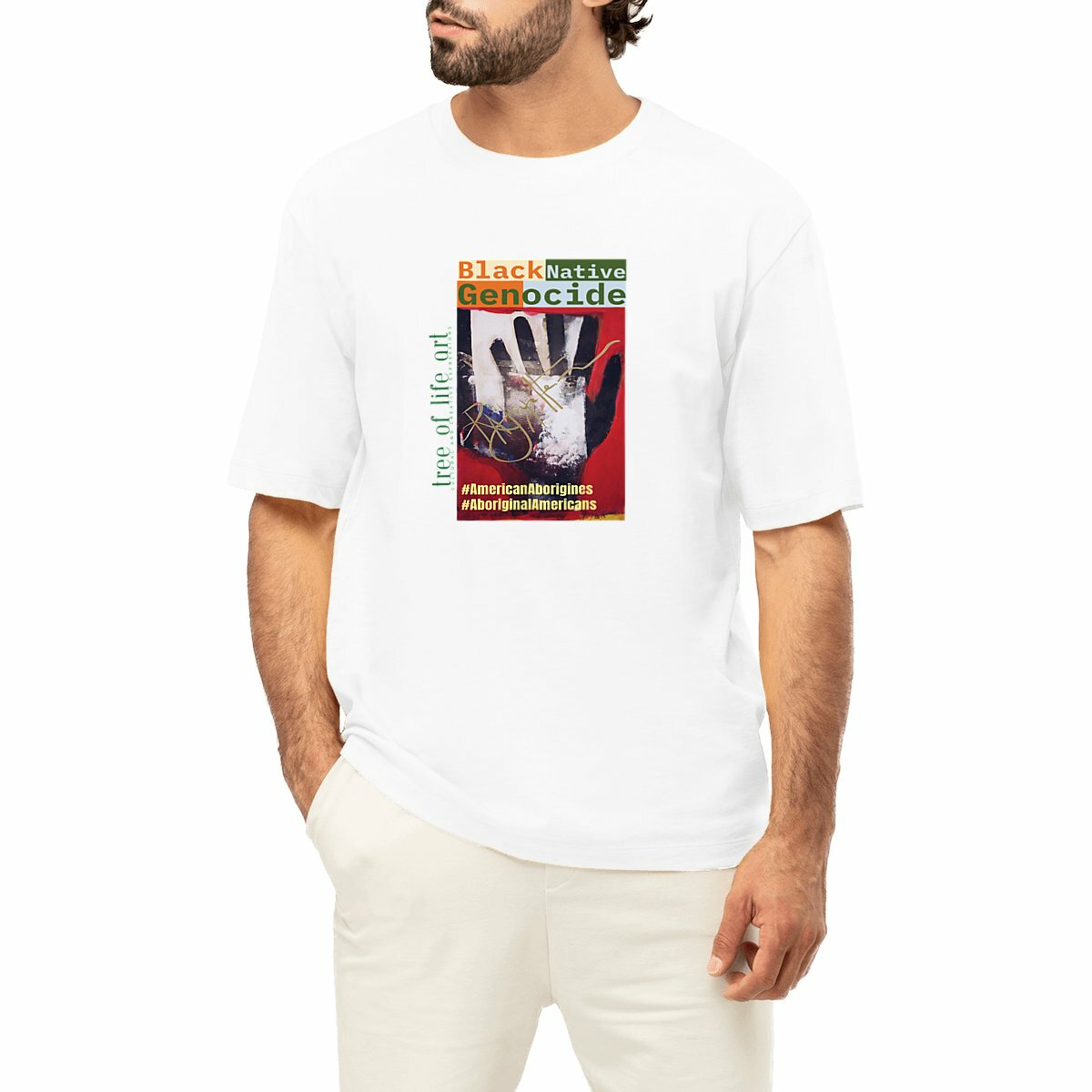 Black Native Genocide #1 Premium Men's Oversized Heavyweight T-shirt - 90% Organic Cotton | Tree of Life Art - Tree of Life Art