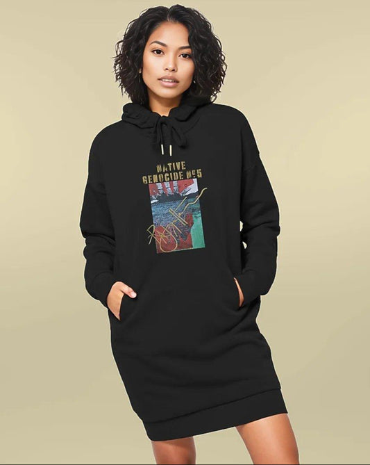 Native Genocide #5 Premium Comfy Fit Hoodie Dress - Organic Cotton & Recycled Polyester | Tree of Life Art - Tree of Life Art