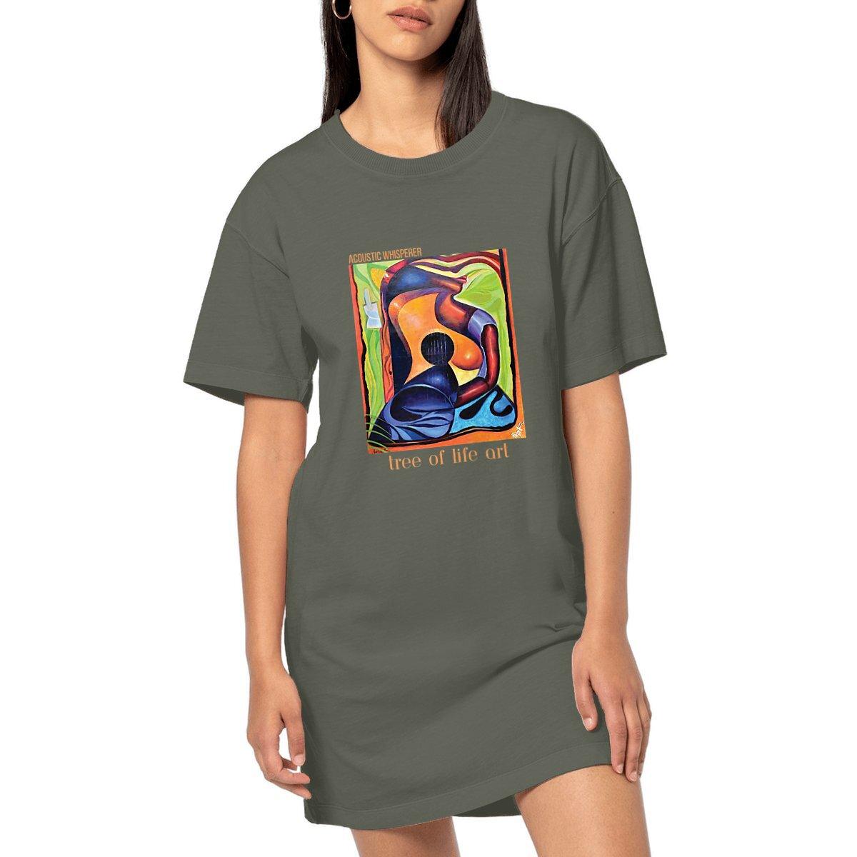 Acoustic Whisperer Premium Plus Woman's T-Shirt Dress - 100% Organic Cotton | Tree of Life Art - Tree of Life Art